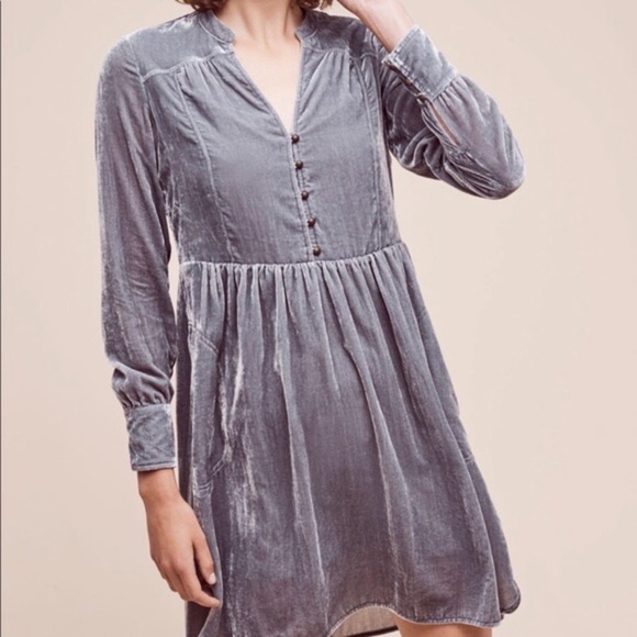 Anthropologie Dresses & Skirts - Grey Crushed Velvet Shirt Dress | Holding Horses